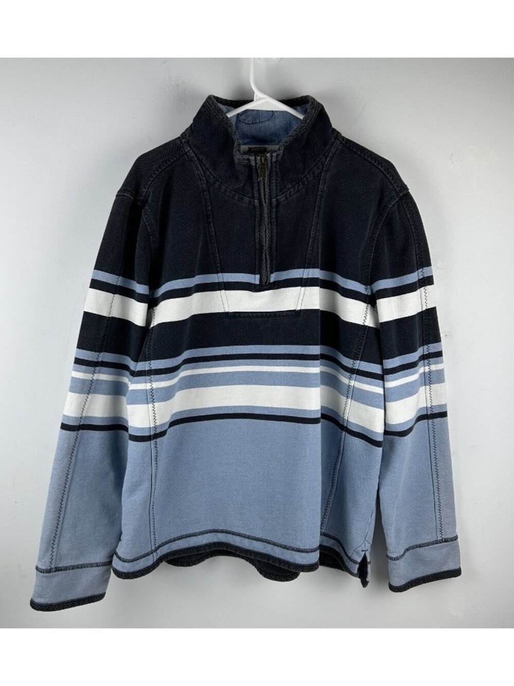 FAT FACE Airlie 1/4 Zip Pullover Sweatshirt US Xl Nautical Stripe Heavyweight